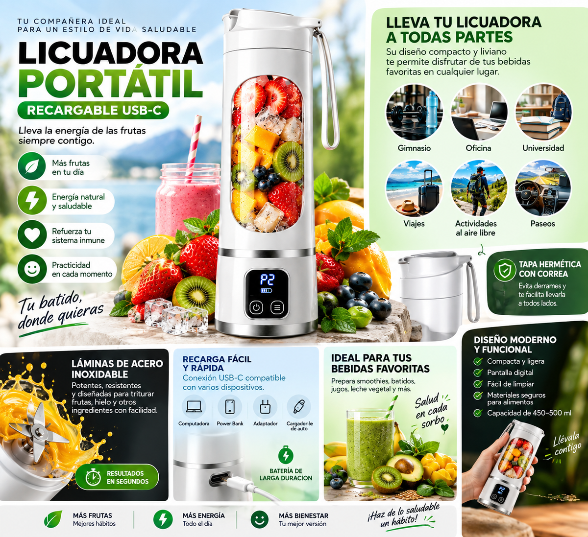 🔥 ¡50% DE DESCUENTO! LICUADORA PORTÁTIL USB-C RECARGABLE — SMOOTHIES, BATIDOS Y JUGOS DONDE QUIERAS