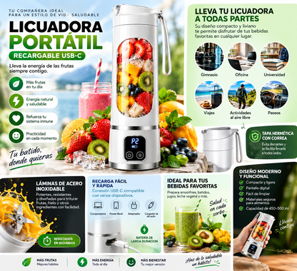 🔥 ¡50% DE DESCUENTO! LICUADORA PORTÁTIL USB-C RECARGABLE — SMOOTHIES, BATIDOS Y JUGOS DONDE QUIERAS
