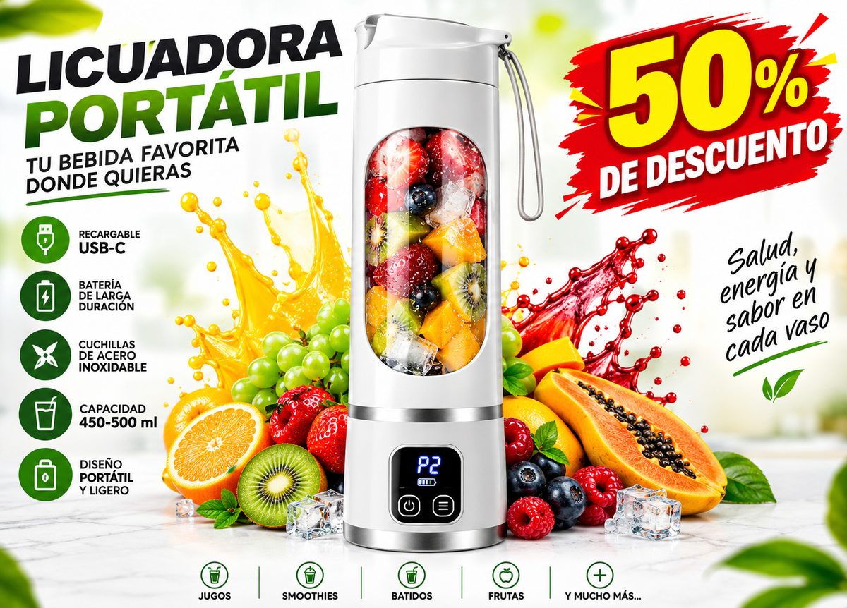 🔥 ¡50% DE DESCUENTO! LICUADORA PORTÁTIL USB-C RECARGABLE — SMOOTHIES, BATIDOS Y JUGOS DONDE QUIERAS