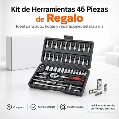 COMBO LIQUIDACIÓN: Hidrolavadora + (Kit de Herramientas 46 Pzs + Doble Batería + Maletín)