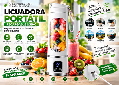 🔥 ¡50% DE DESCUENTO! LICUADORA PORTÁTIL USB-C RECARGABLE — SMOOTHIES, BATIDOS Y JUGOS DONDE QUIERAS